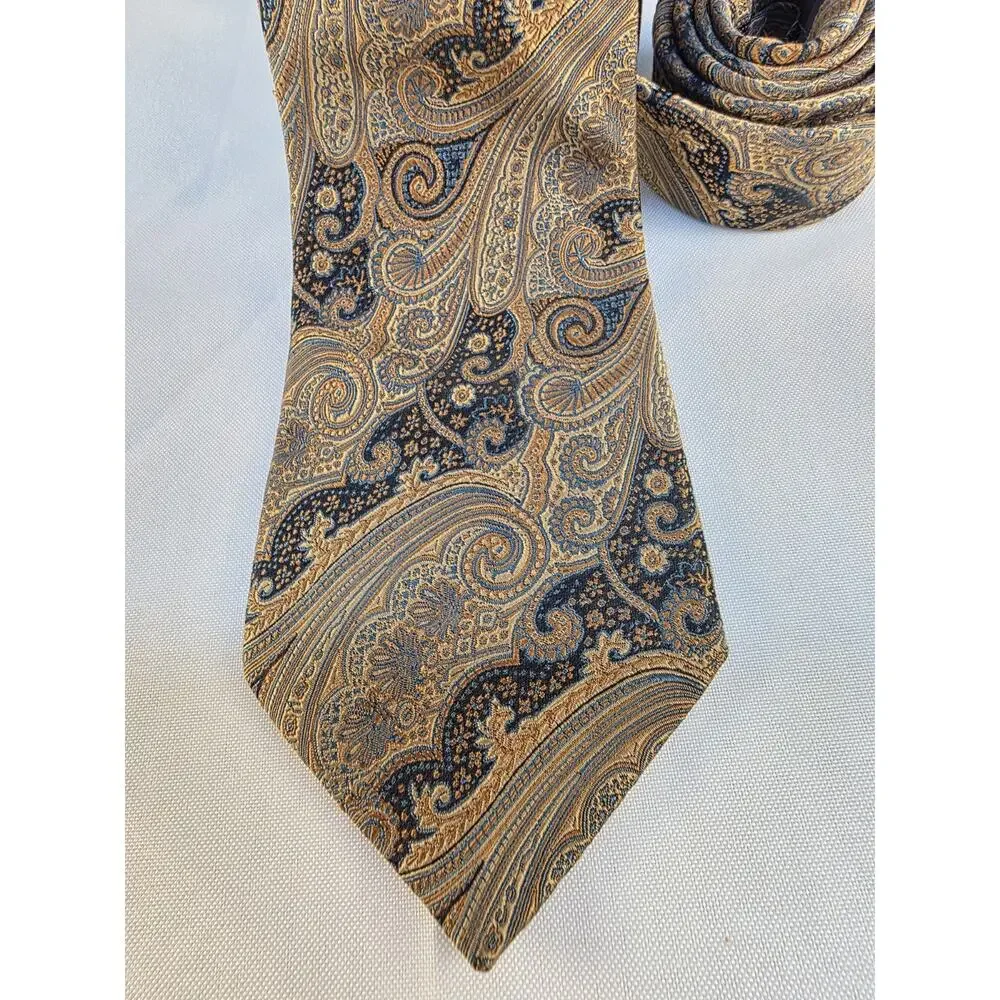 Bruno Piatelli Neck Tie From Roma Gold Blue Paisley Pattern 58.5